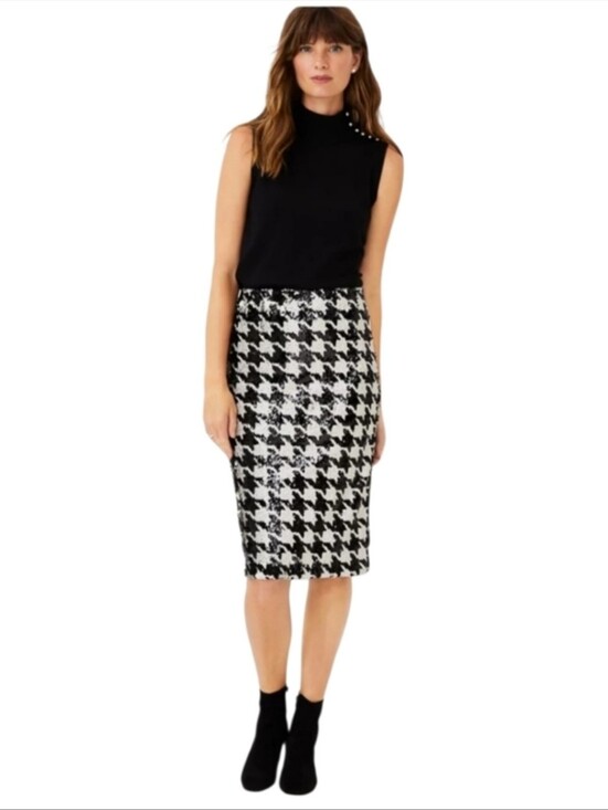 Ann Taylor Dresses & Skirts - Ann Taylor Black White Houndstooth Sequin Pencil Skirt Size 16